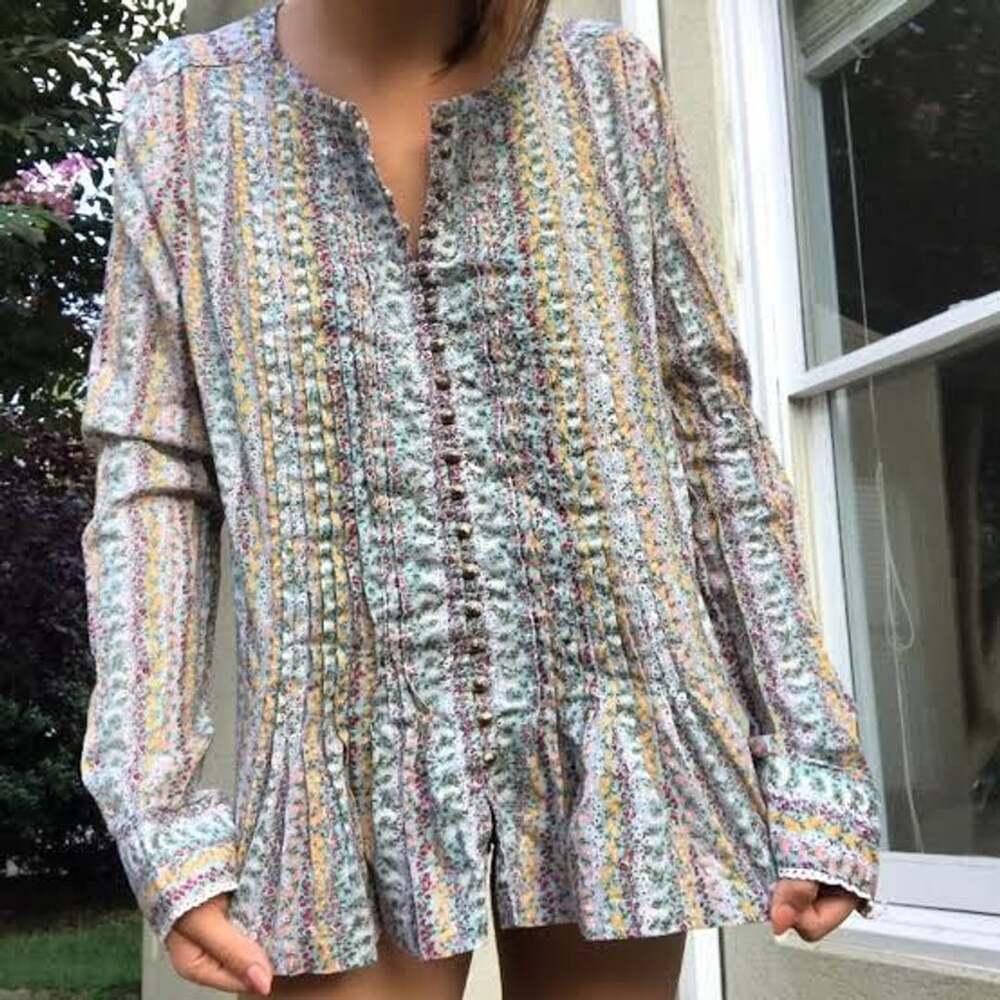 Maeve Anthropologie Gelise Floral Button Long Sleeve Blouse Top Extra Small XS